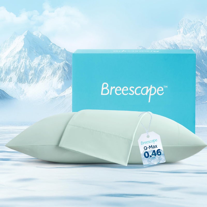 Breescape Cooling Pillow Cases Standard/Queen Size - BlendTek Dry & Cool Technology for Hot Sleepers and Night Sweats, Soft & Smooth Pillowcases for Hair & Skin Care, Set of 2, 20"" x 30"", Mint Green - Image 1